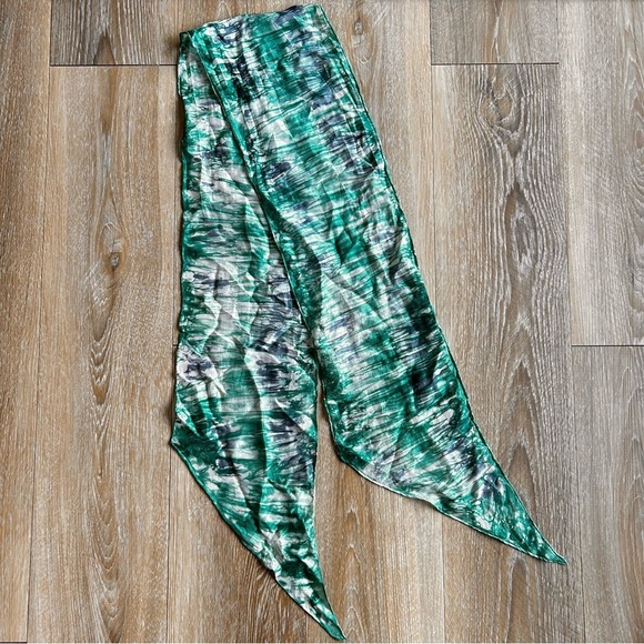 Silk Tie-Dye Green Boho Scarf | 72” x 8” - Picture 2 of 4